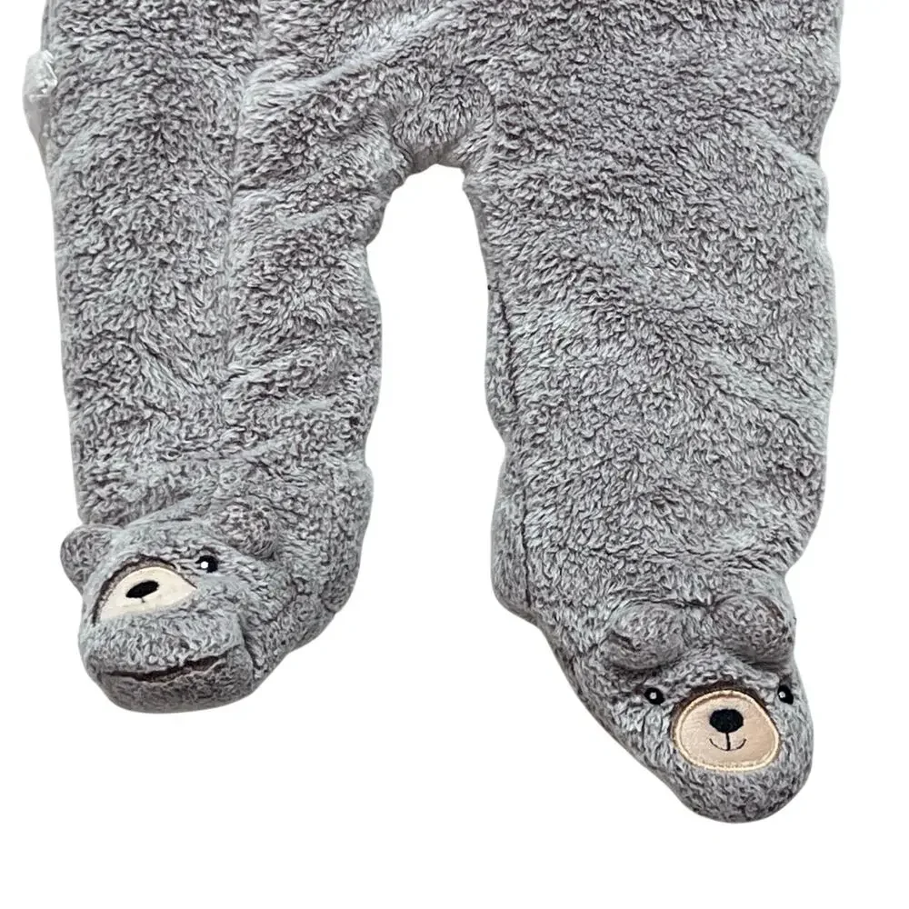 Koala Baby 1-Piece Plush Hooded Winter Body Suit 6-9 M Gray Bear Used